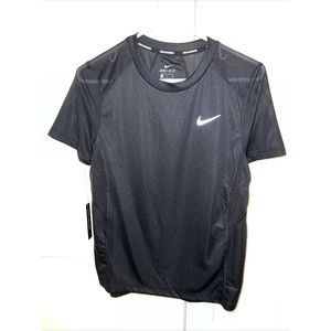 NIKE T-shirt Womens XS Black Short Sleeve Top Dri Fit Swoosh Gym Yoga Running